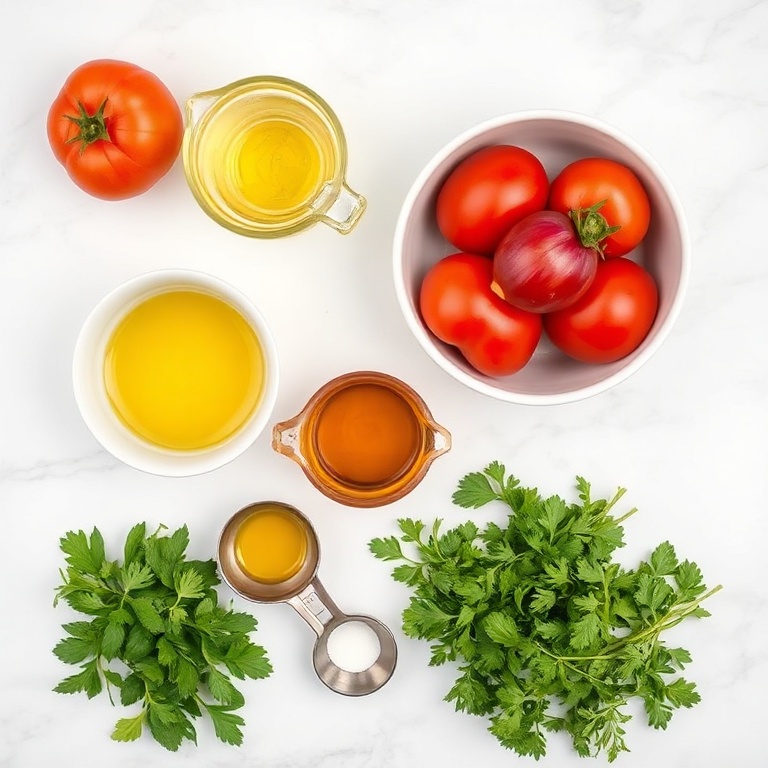 Ingredients for Fresh Heirloom Tomato Salad with Herbs and Red Onion