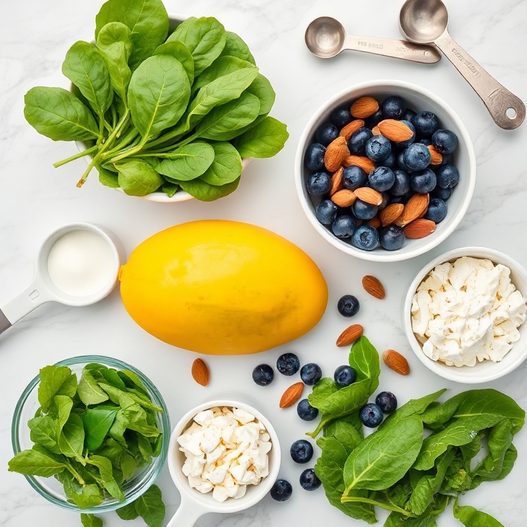 Ingredients for Fresh Mango Blueberry Spinach Salad