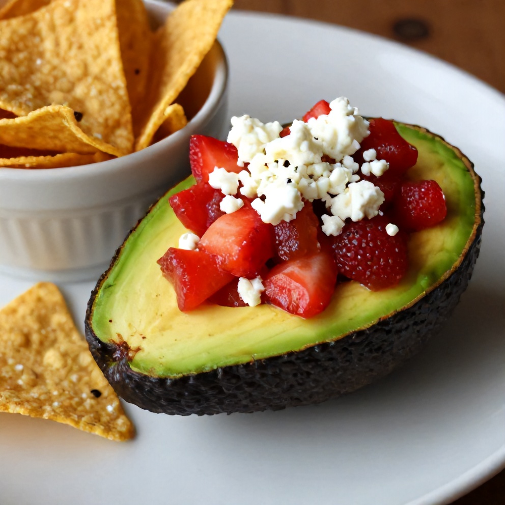 Fresh Strawberry Salsa Stuffed Avocados Plated