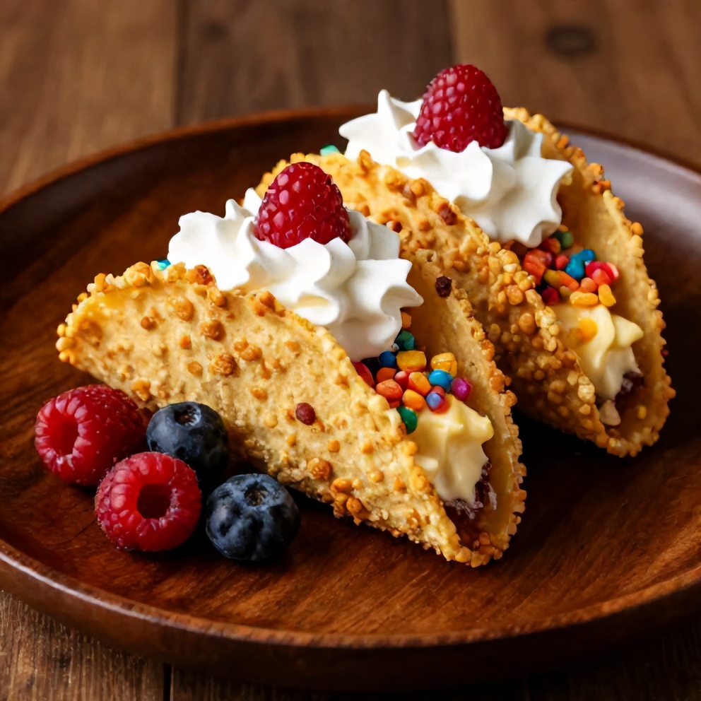 A single serving of Fruity Pebbles Cheesecake Tacos on a plate