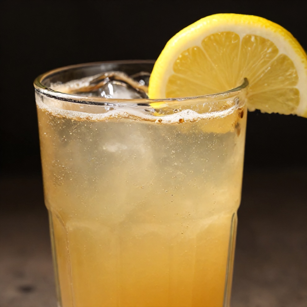 Guava White Tea Lemonade served in a glass with a lemon slice