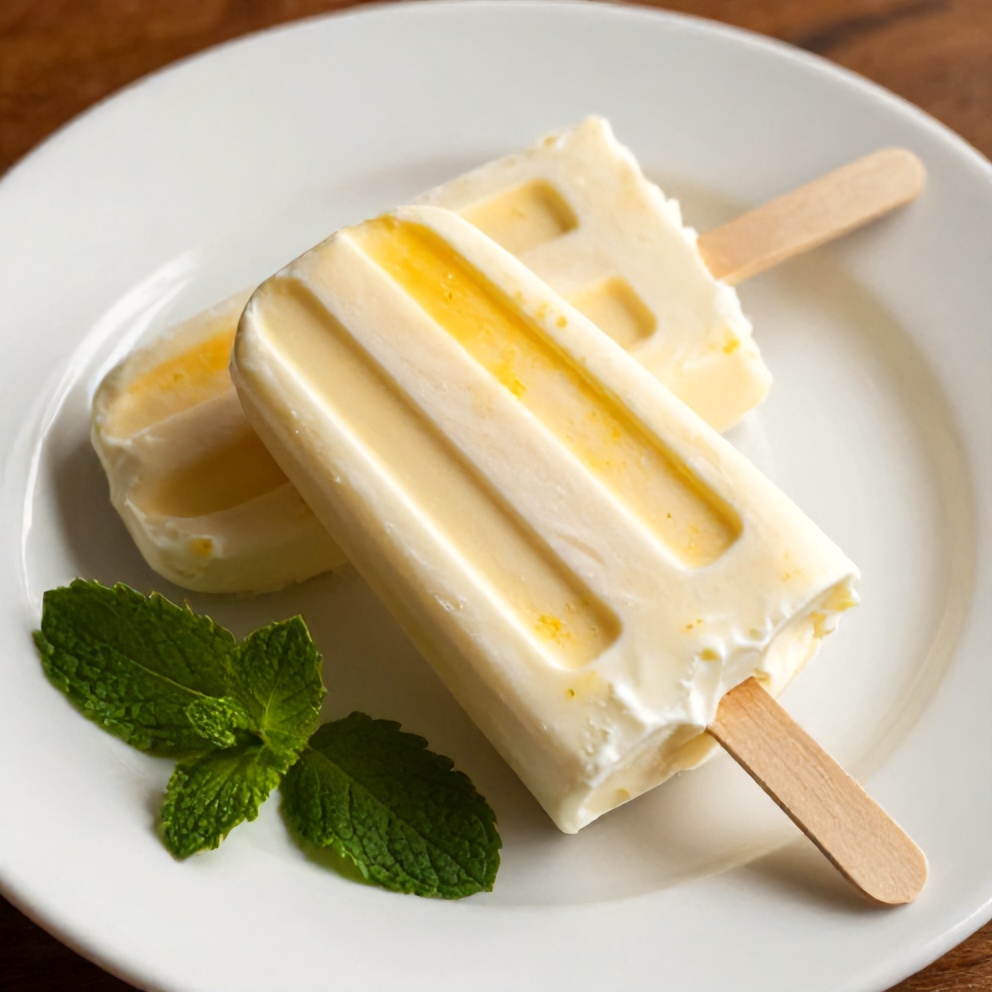 High Protein Mango Greek Yogurt Popsicle on a white plate