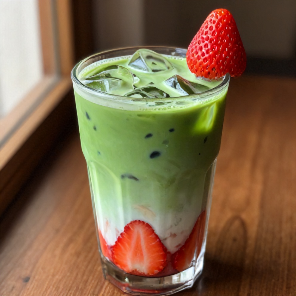 iced matcha strawberry latte