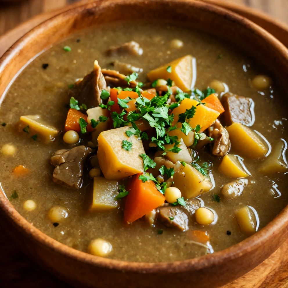 Bowl of Irish Vegetarian Stew with crusty bread