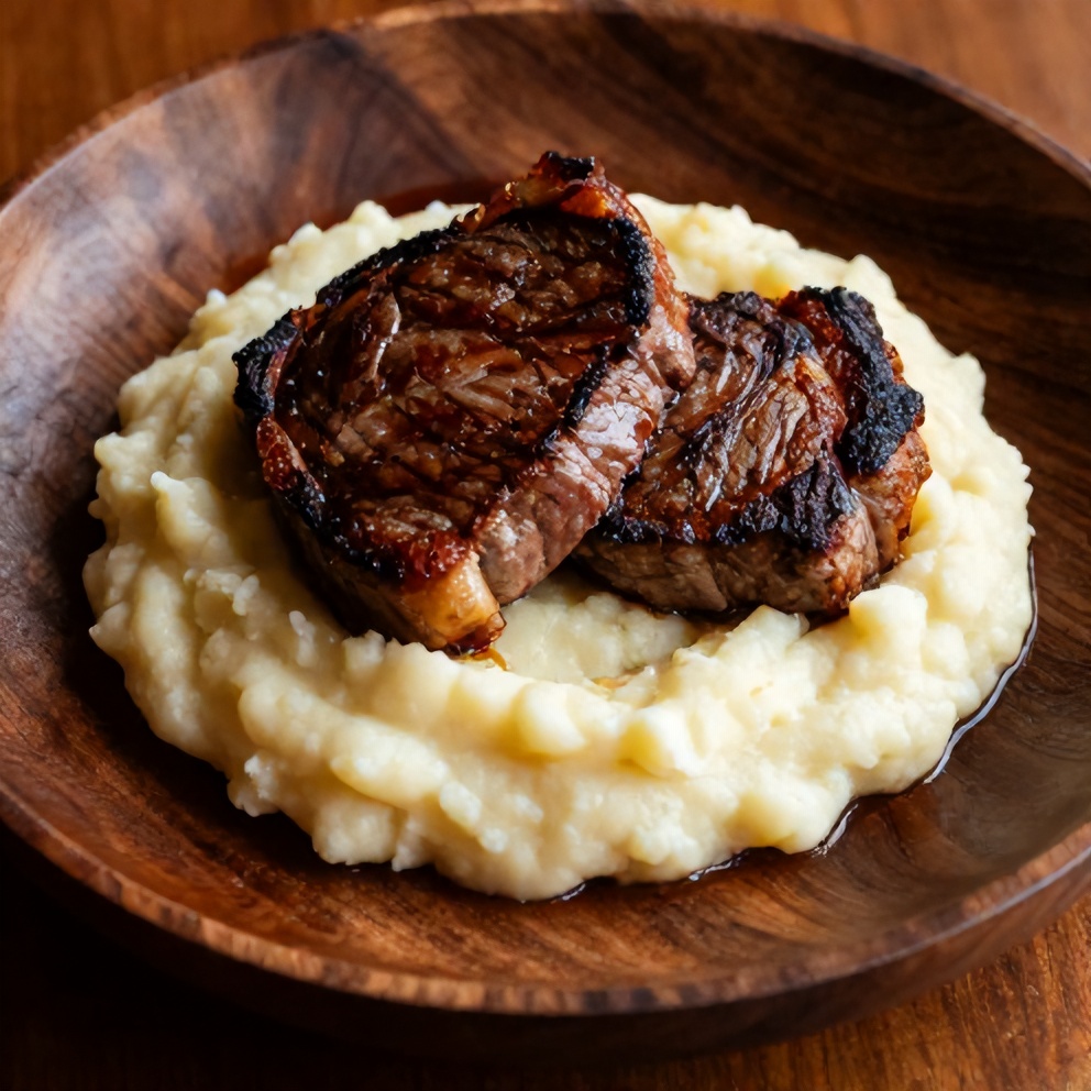 Plated Irish Whiskey Steak with Creamy Colcannon Mash