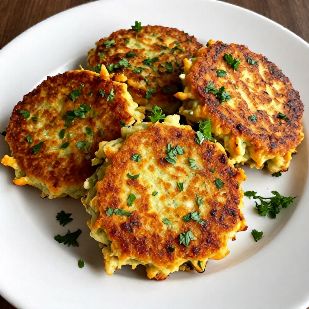 Plated Keto Zucchini Parmesan Fritters with Sour Cream Dip