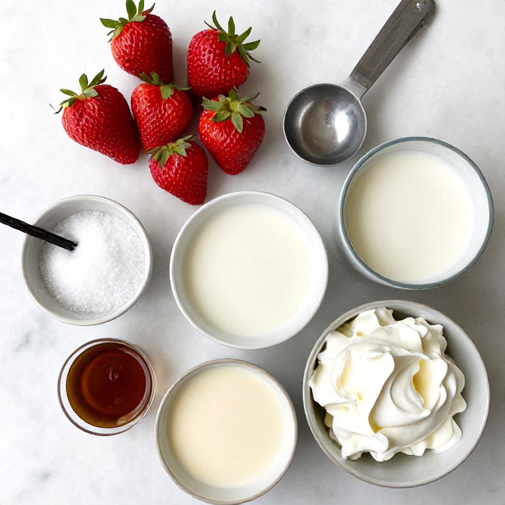 Raw ingredients for Korean Strawberry Milk