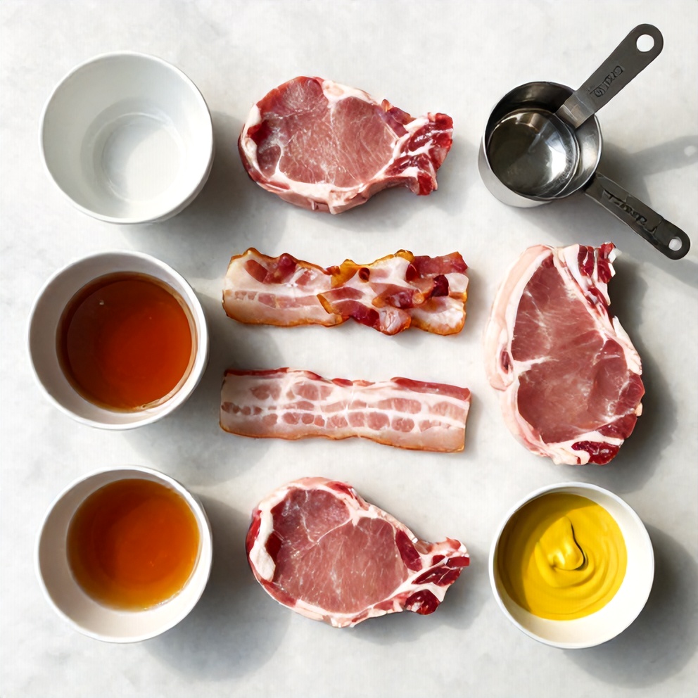 Raw Ingredients for Maple Bacon Pork Chops