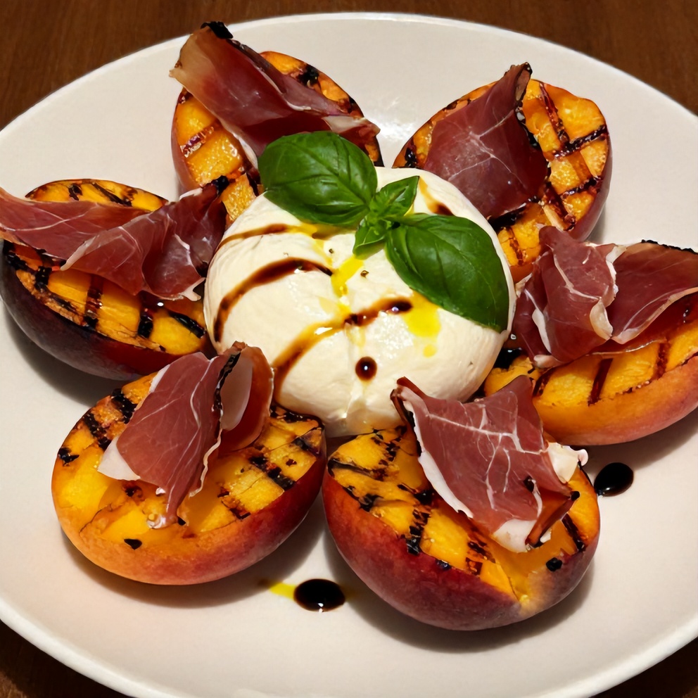Mediterranean Grilled Peach Salad with Burrata and Prosciutto