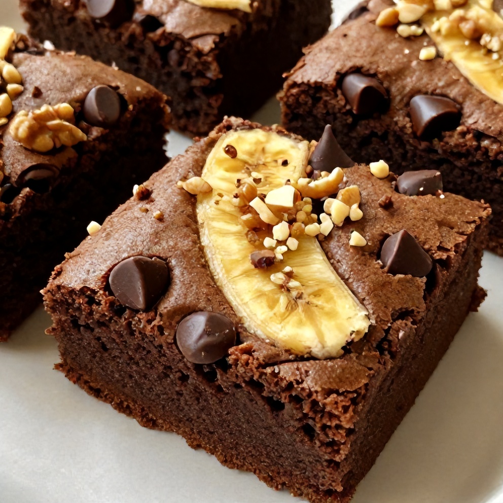 Plated Banana Bread Brownies with Chocolate Chips