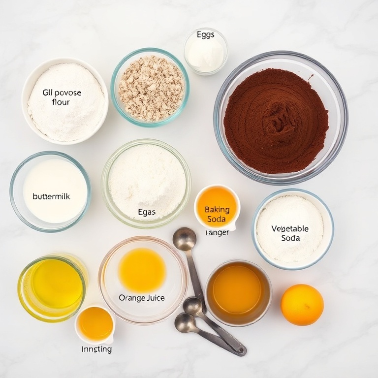Ingredients for Moist Chocolate Orange Cake with Rich Ganache