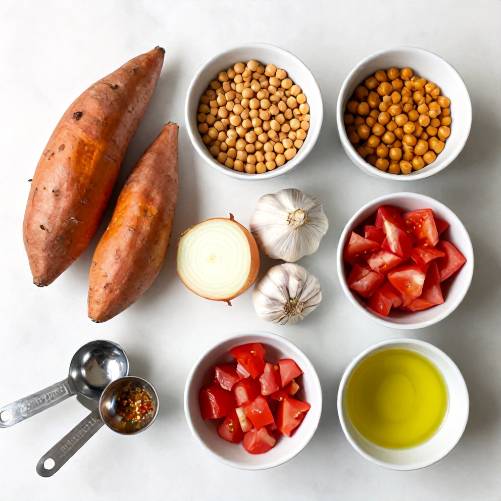 Raw ingredients for Moroccan Sweet Potato Chickpea Soup