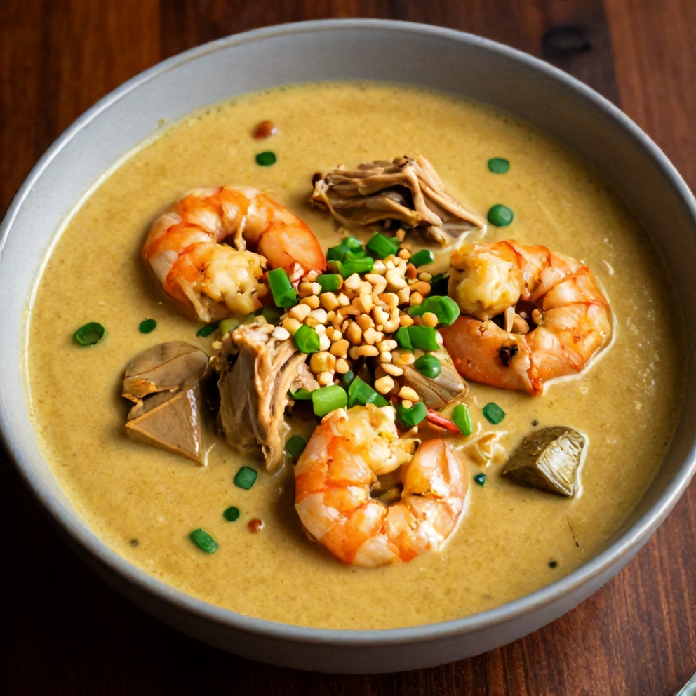 Plated Nigerian Okra Soup with Shrimp and Turkey