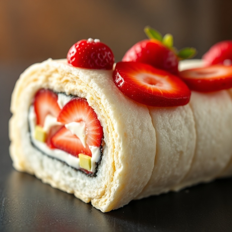 no-bake strawberry shortcake sushi roll