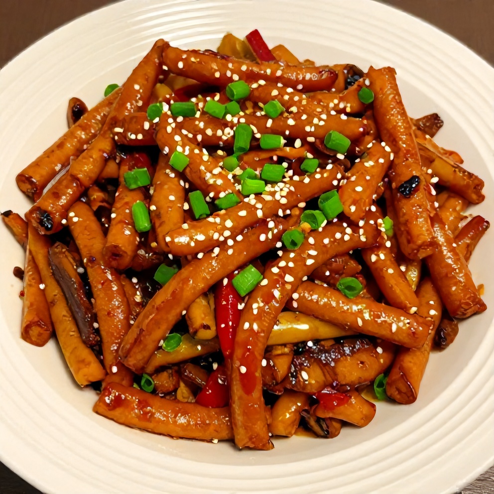 Plated serving of one-pot honey garlic kielbasa and veggies