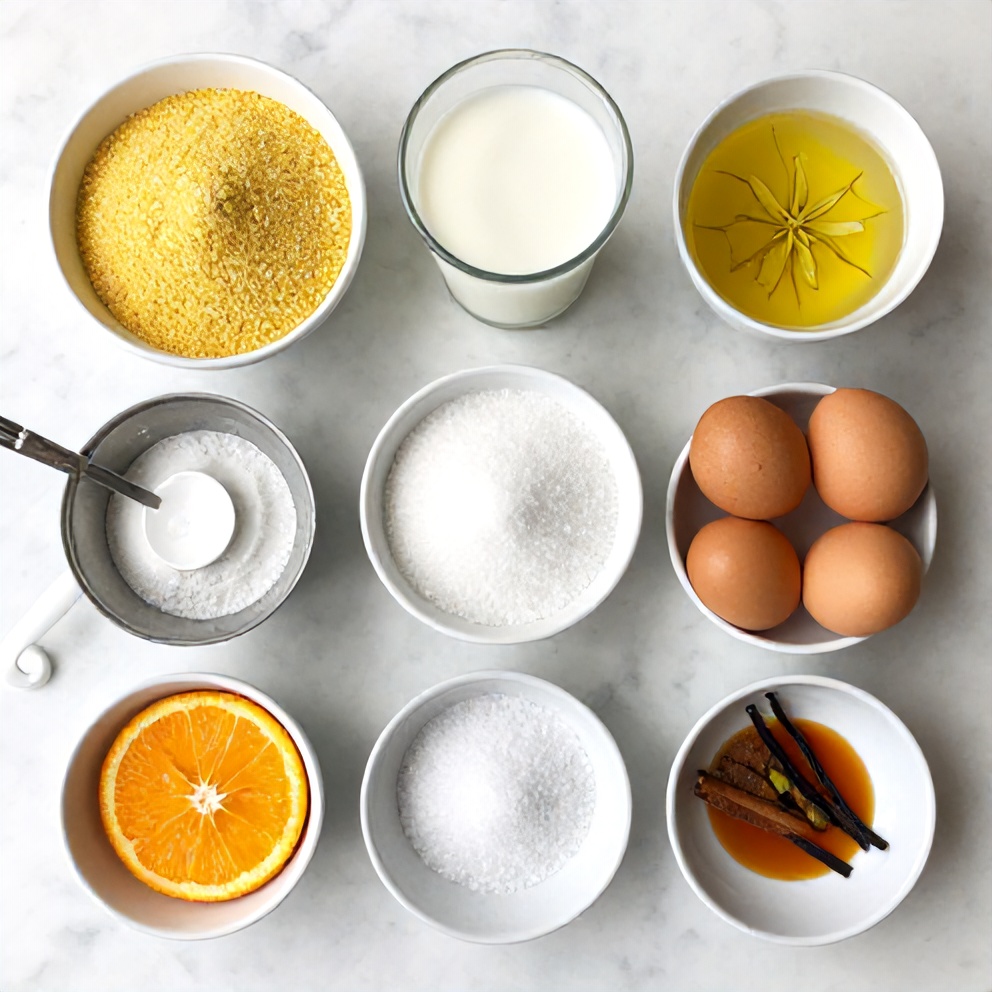 Raw ingredients for Orange Blossom Semolina Pudding