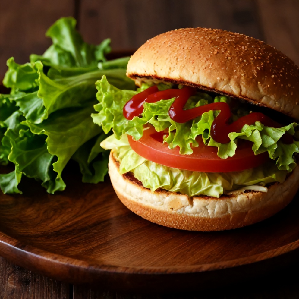Plated oven-baked cabbage burger with a side of greens