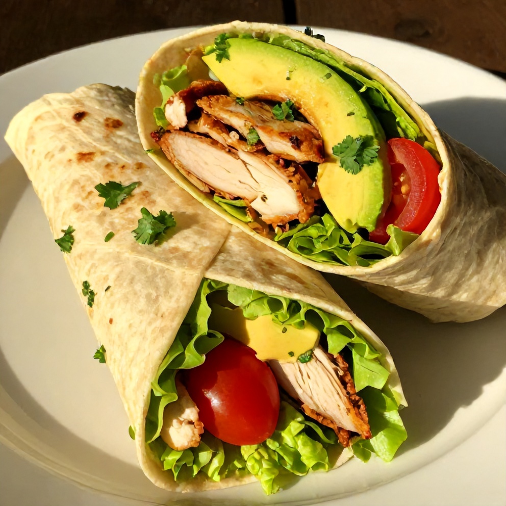 Plated chicken avocado wrap