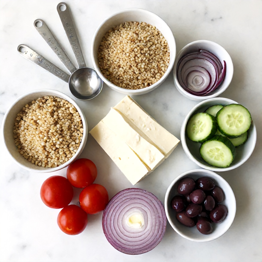 Raw Ingredients for Halloumi Greek Power Bowl