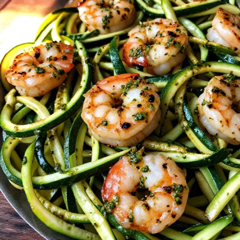 Quick Zucchini Noodles with Pesto and Shrimp