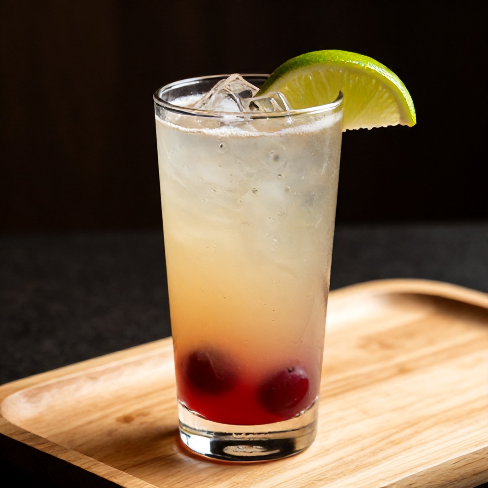 Cherry Limeade in a Glass with a Lime Wedge