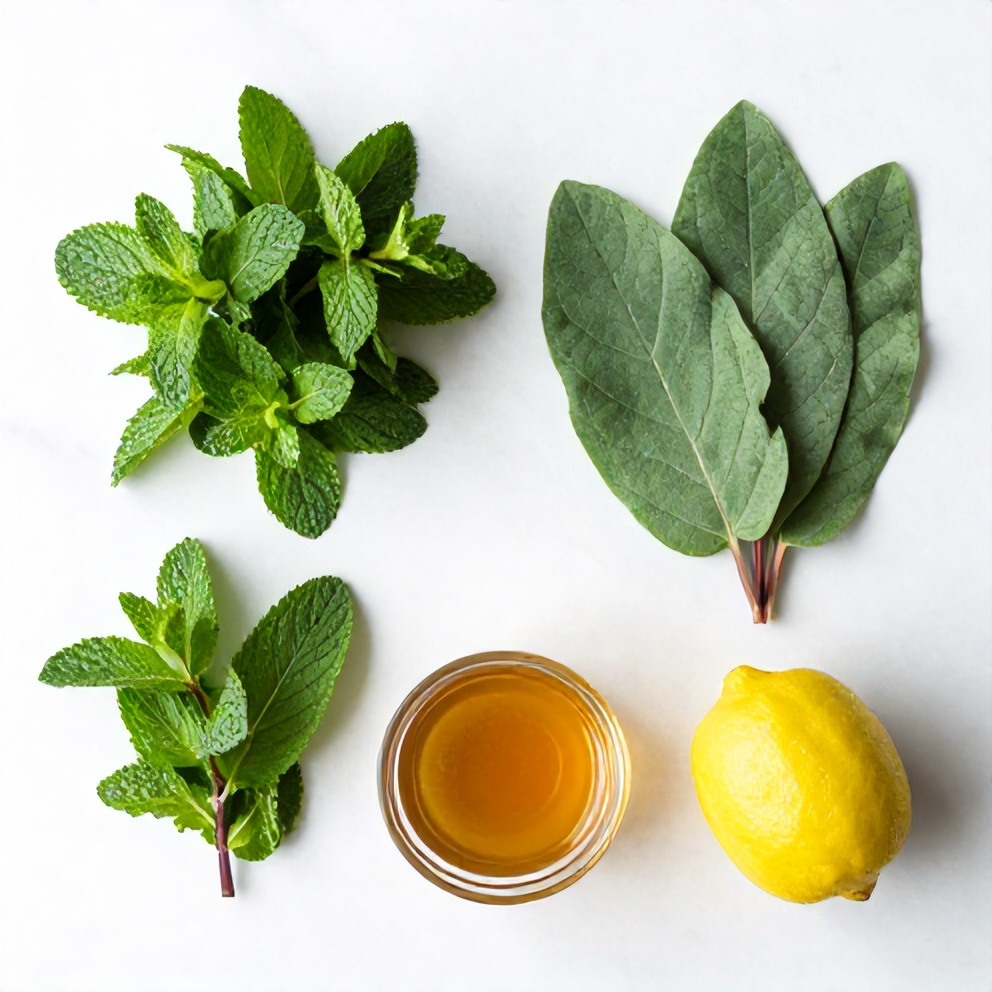 Raw ingredients for mint lemon verbena iced tea