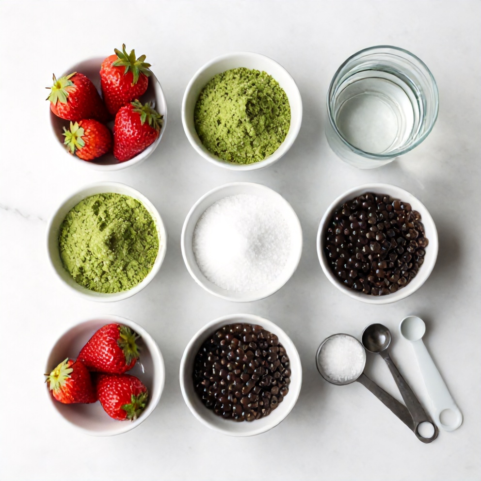Strawberry Matcha Sago Dessert Ingredients