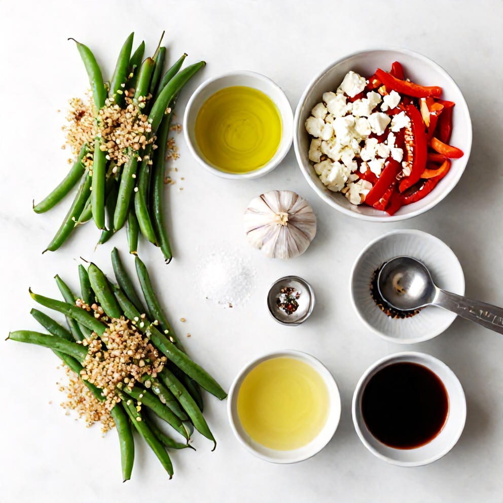 Raw ingredients for Roasted Green Bean Quinoa Salad