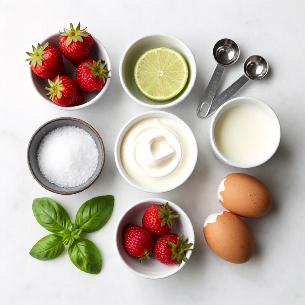 Ingredients for Roasted Strawberry Basil Ice Cream