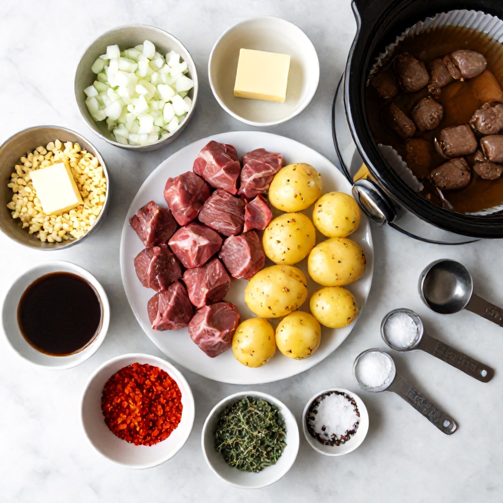 Raw Ingredients for Garlic Butter Beef Bites with Potatoes