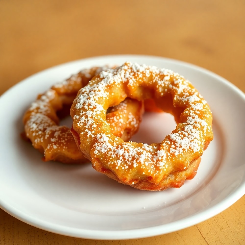 Plated serving of Crispy Air Fryer Cinnamon Apple Rings