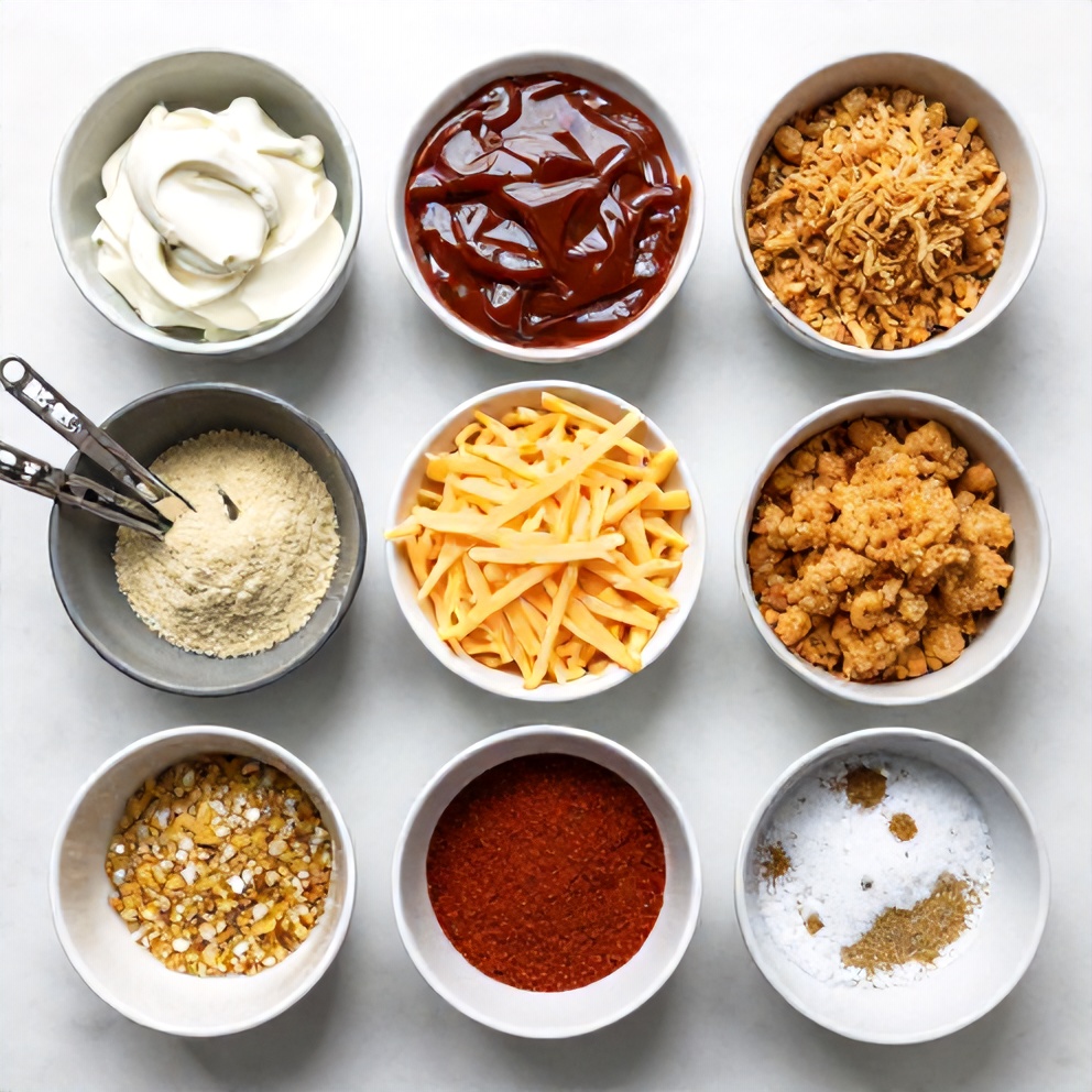 Raw ingredients for BBQ Chicken Bombs on a white marble surface