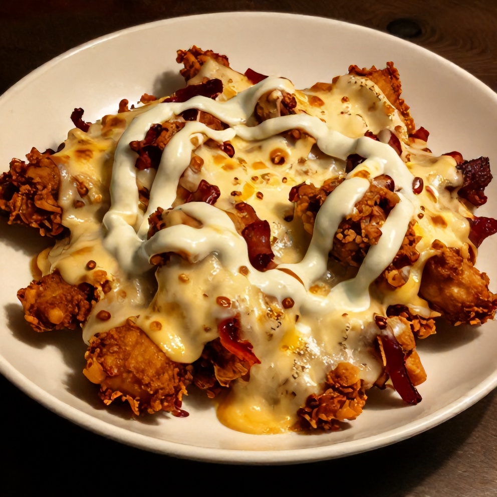 Plated Buffalo Chicken Bacon Mozzarella on a rustic plate