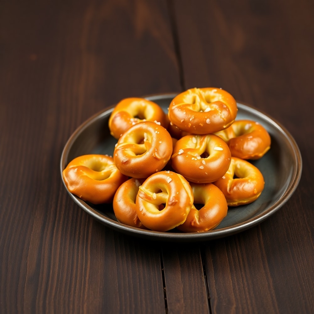 One perfect plated serving of Buttery Soft Pretzel Bites on a dark wooden surface, garnished with coarse sea salt