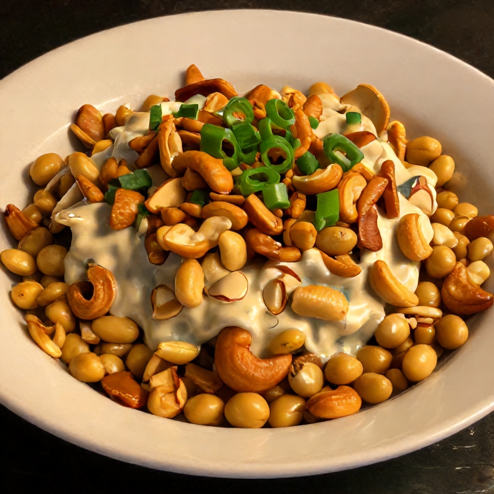 Cashew Edamame Salad plated with crispy cashews and edamame