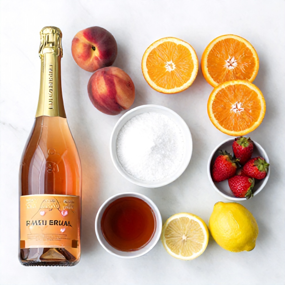 Raw ingredients for Champagne Peach Sangria