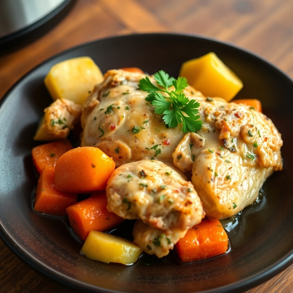 Crockpot Garlic Herb Chicken & Veggies Final Dish