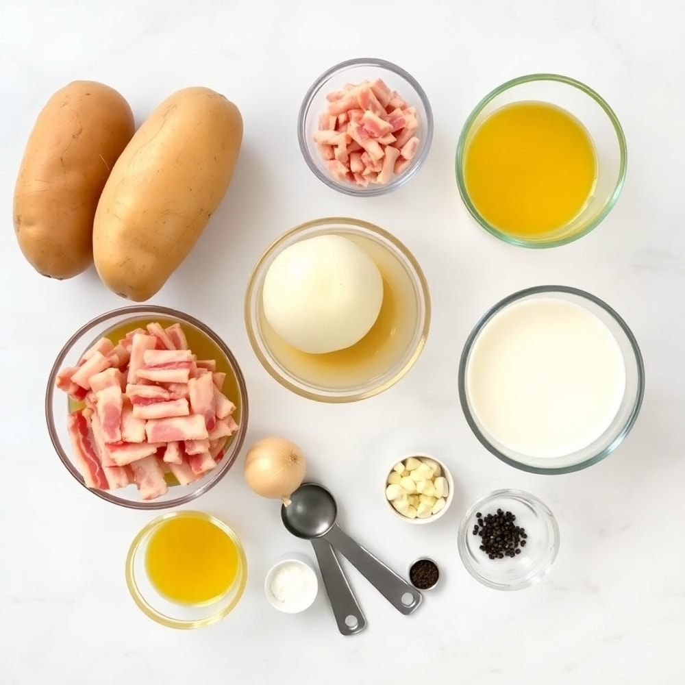 Raw ingredients for creamy baked potato soup