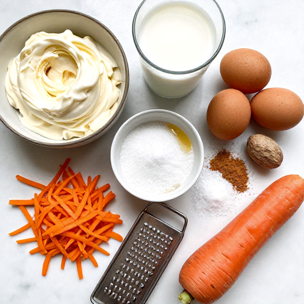 Raw ingredients for Creamy Carrot Cake Ice Cream with Warm Spices