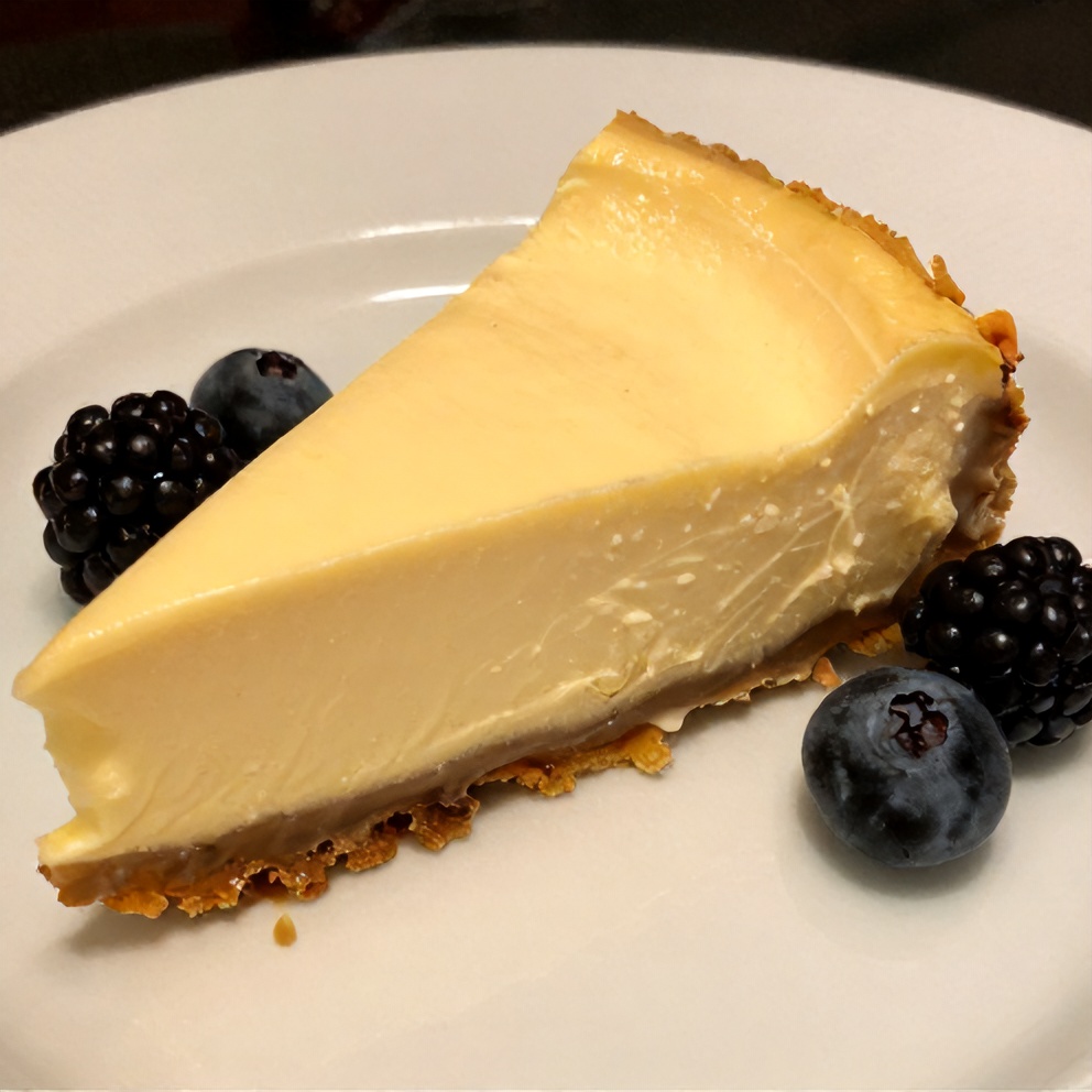 Plated creamy cheesecake dessert with fresh berries