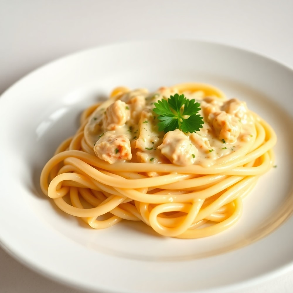 Plated serving of Creamy Crack Chicken Pasta