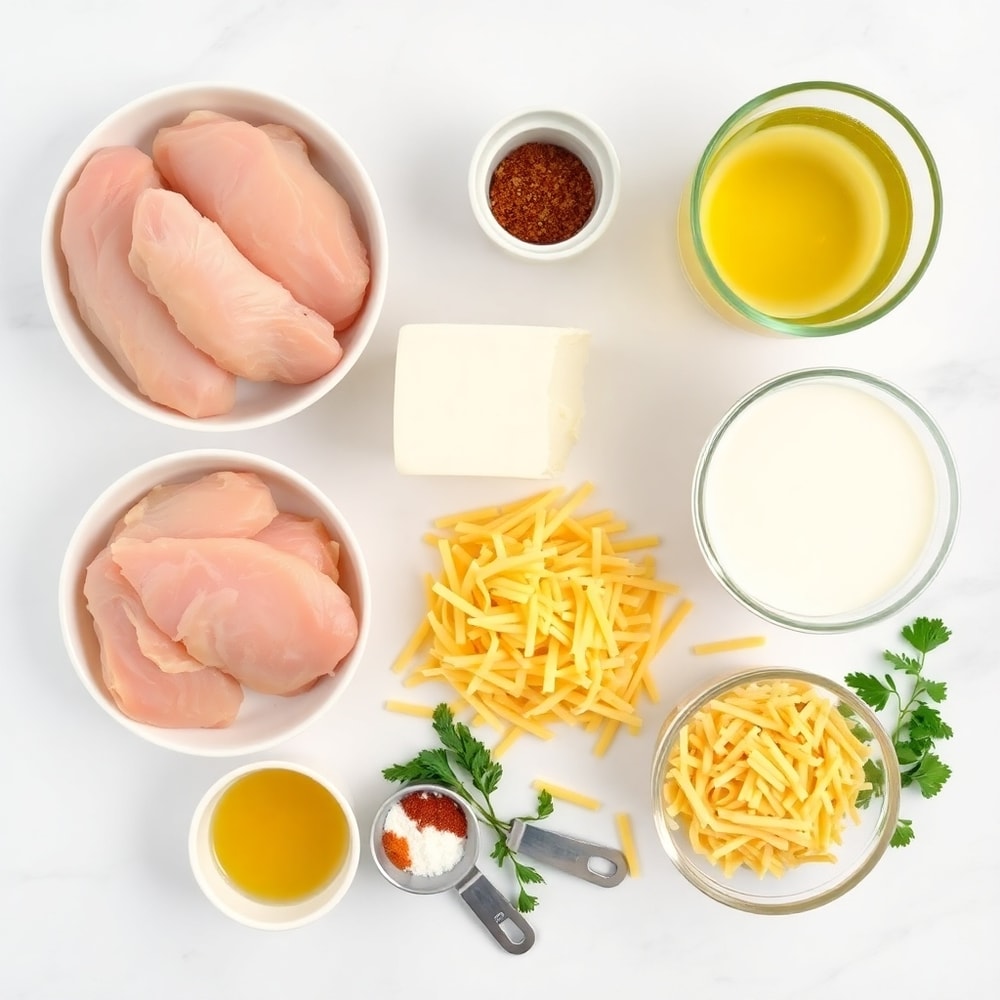 Raw ingredients for Creamy Crack Chicken Pasta