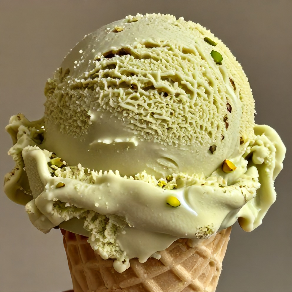 Scoop of Creamy Pistachio Ice Cream on a cone