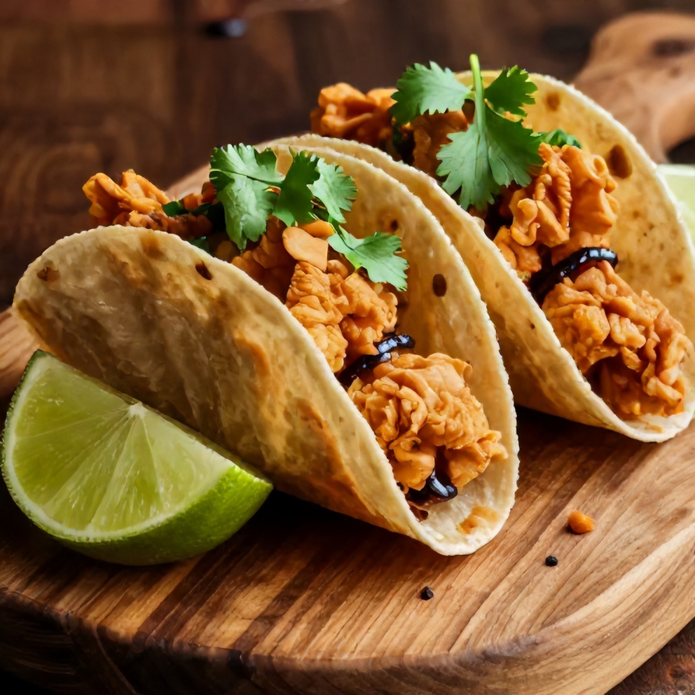 Crispy Chicken Wonton Tacos served on a rustic wooden board with lime wedges and fresh cilantro, ready to be devoured