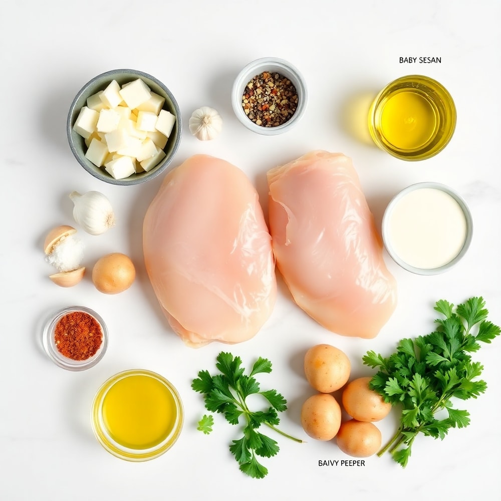 Raw ingredients for Garlic Parmesan Chicken and Potatoes