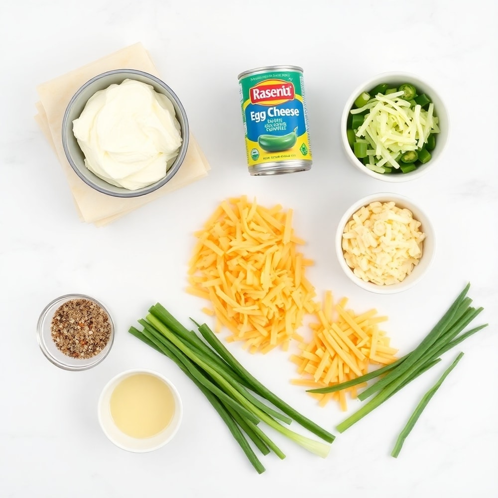 Raw ingredients for Jalapeño Popper Egg Rolls on a marble surface