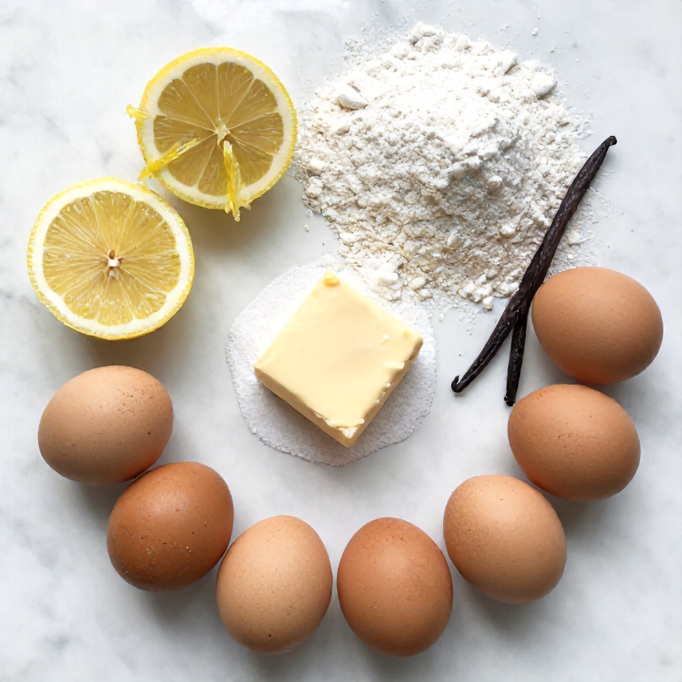 Lemon Crumb Bars ingredients on a marble counter