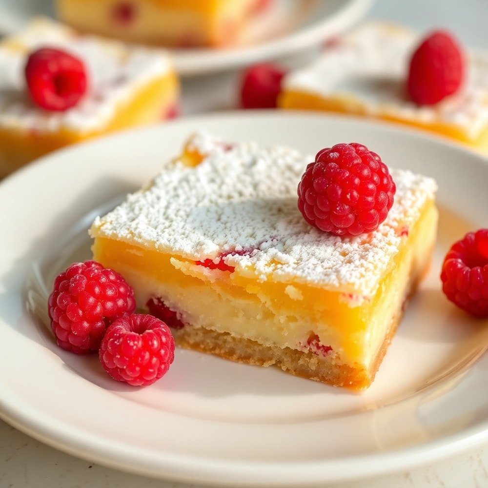 Lemon Raspberry Bars on a white plate