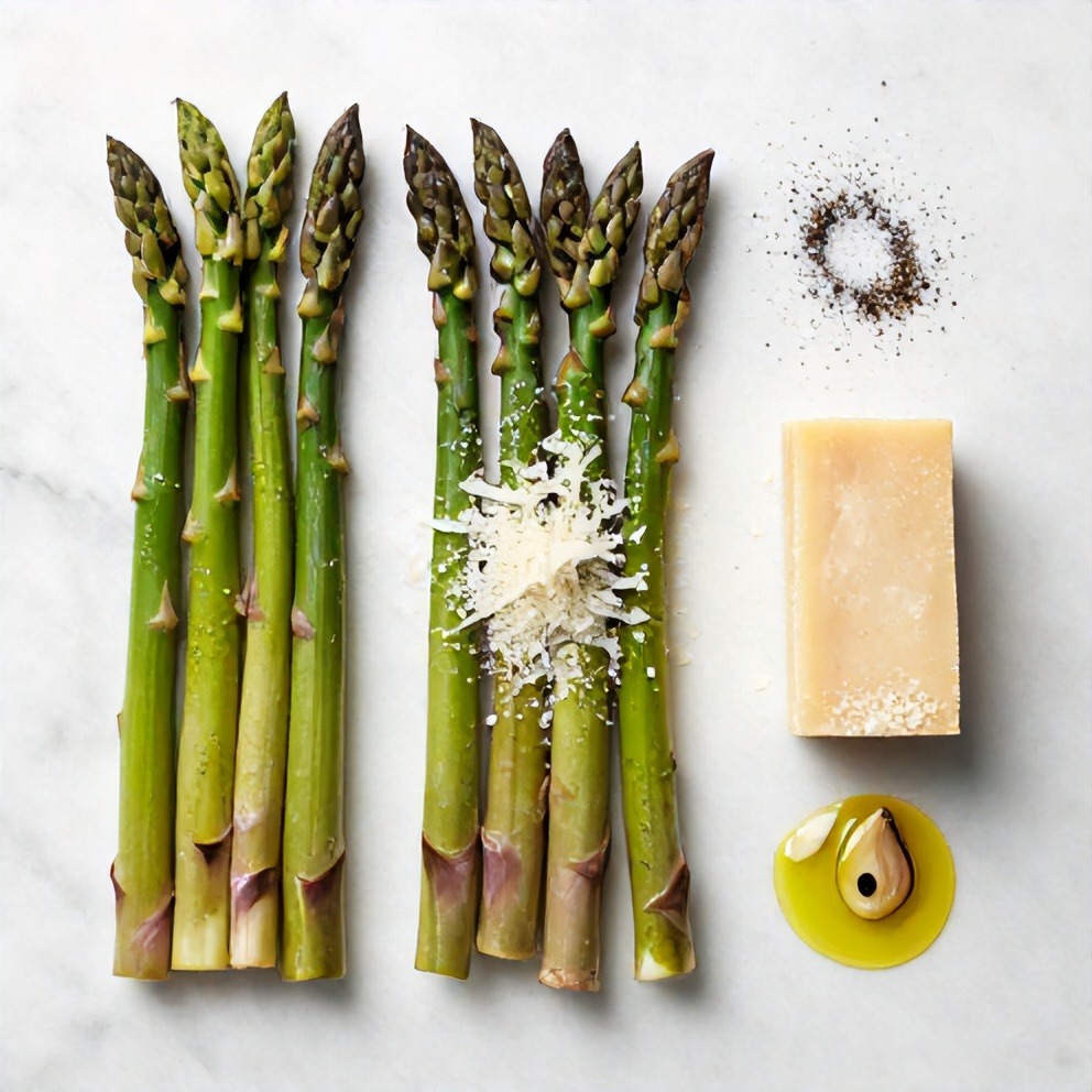 Raw ingredients for roasted parmesan asparagus