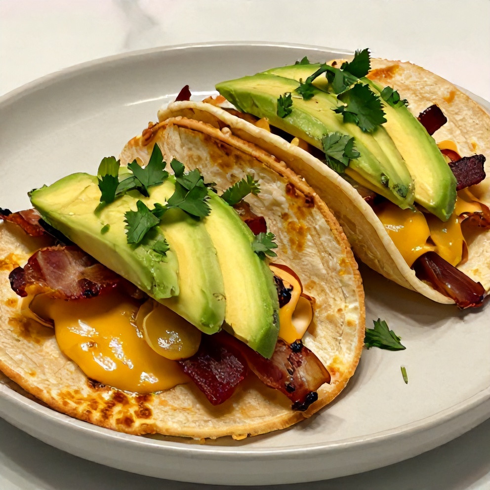 Plated Savory Pancake Tacos with a side of salsa